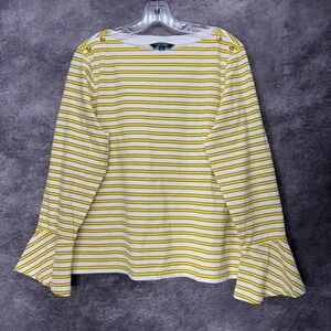 LRL Ralph Lauren Boat Neck Tee Top Womens XXL Yellow White Striped Bell Sleeve